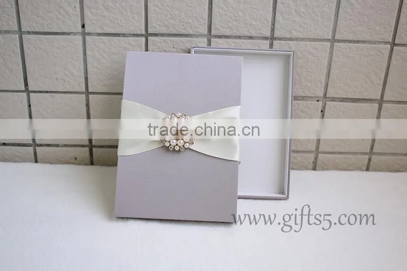 Elegant grey Wedding Invitation Card Box with brooch