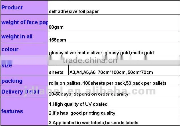 Gold Foil Adhesive Label stock for wine label