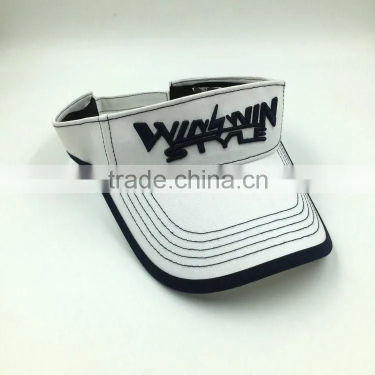 100% cotton white 3D embroidery men's golf visor caps