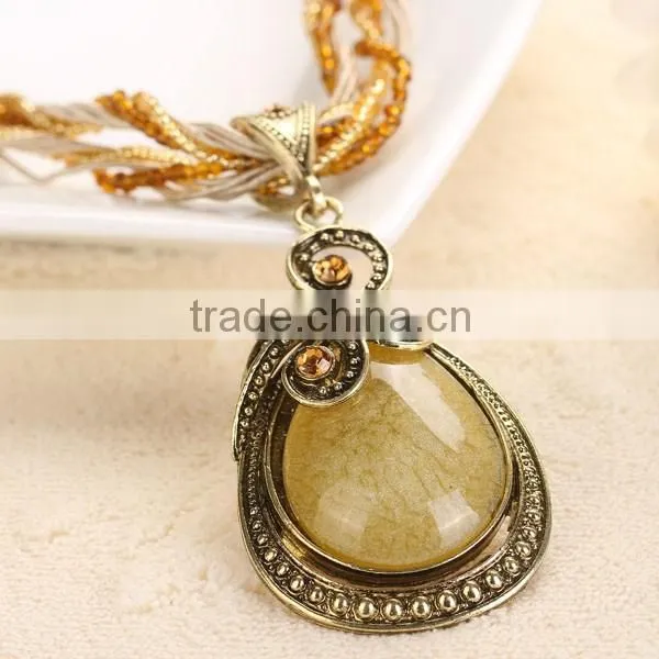 Women Vintage Water Drop Stone Pendant Necklace