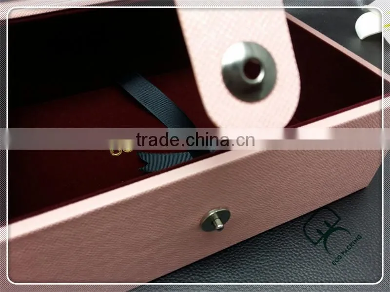 Leather Pink cute big gift wood box with clear window