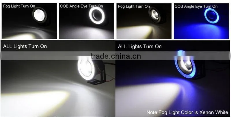 Super Bright 3 Inch LED Fog Lights with Blue COB Halo Angel Eye Rings Car DRL