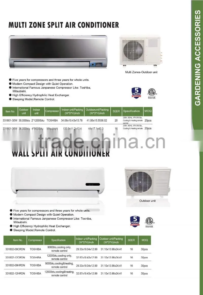 Hydroponics Cooling/Heating R410a 230v 60Hz Multi Zone Split Inverter A/C Air Conditioner Sales