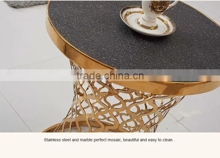 D404 Home Furniture Round Marble Rose Gold Side Table
