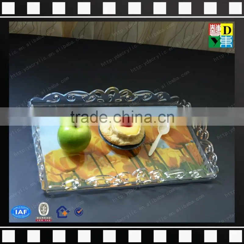 Clear acrylic lucite serving tray modern plastic food tray with handle high quality monogrammed acrylic serving tray from china