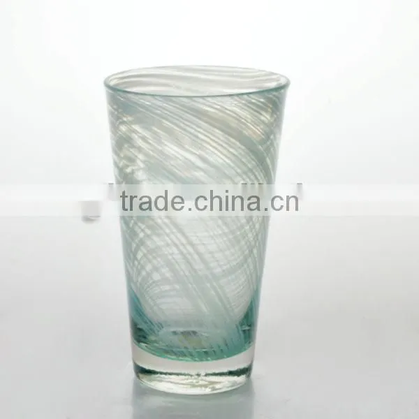 handmade mouthblown color glass tumbler with white decoration