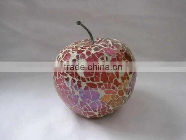 Holiday Decoration Iridescent Colored Art Crackle Mosaic Antique Murano Glass Apple