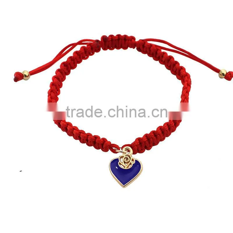 enamel gold heart charm handwoven bracelet adjustable braided macrame bracelet promotional friendship bracelet