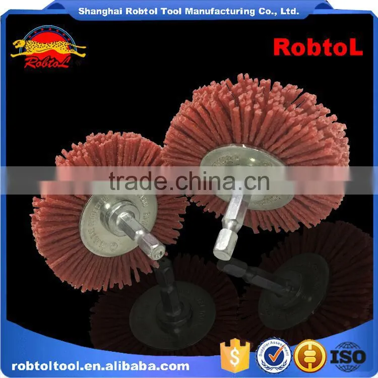 75mm circular abrasive hex shank nylon filament wheel shaft mounted spindle deburring rust crimped twist knot bowl non spark