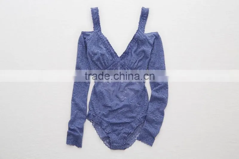 Design Your Own Vintage Cotton Cups Sexy Shapewear Slimming One Piece Lace Long Sleeve Bodysuit Woman For BeachWear