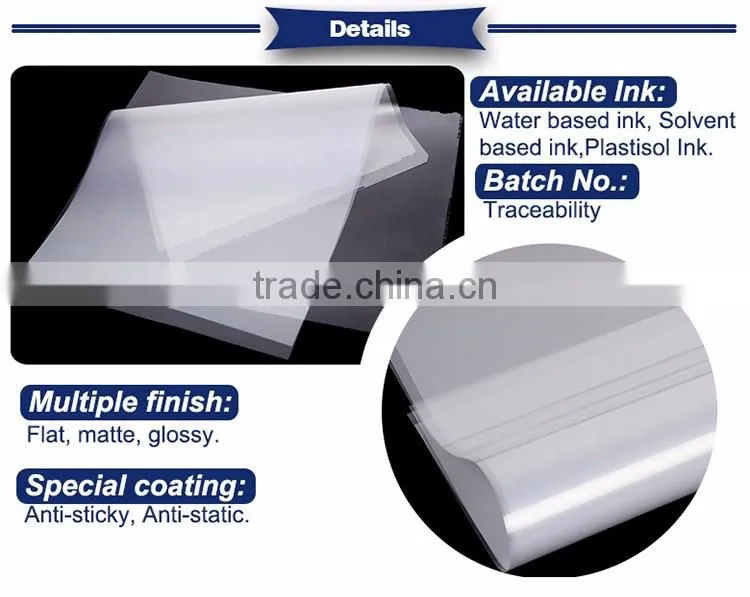 jiabao 2185 pet release film for screen printing and offset printing