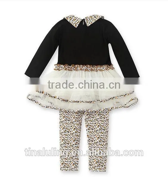 Wholesale clothing baby clothes New Arrival baby girls boutique leopard heart shap dress with leggings 2pcs outfits