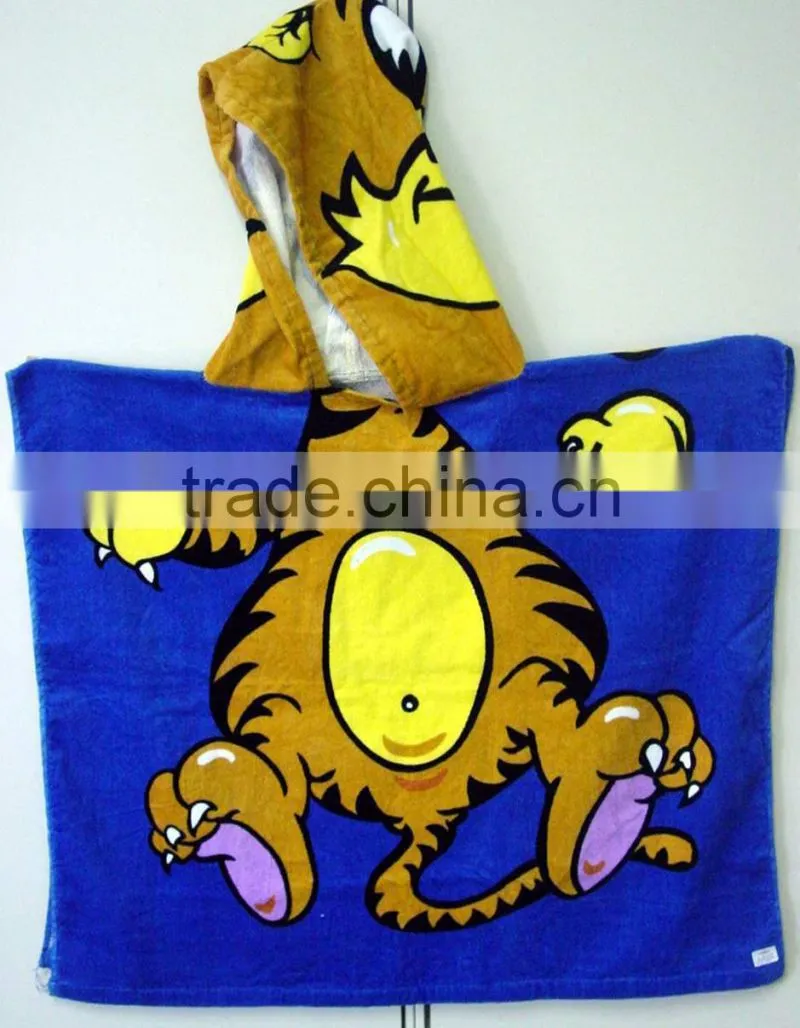 Velour reactive printing poncho towel for kids