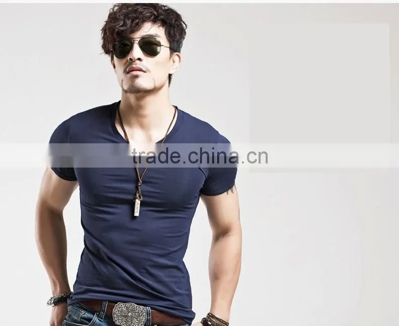 Men's Tops Tees 2016 summer new cotton v neck short sleeve t shirt men fashion trends fitness tshirt