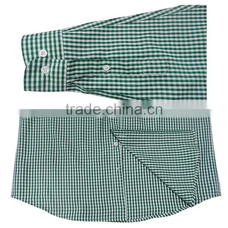 T/C fabric button down green check men's shirts