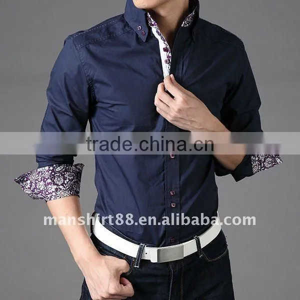 100% cotton contrast color slim fit fashion casual shirts for men