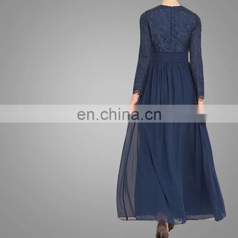 China OEM Service Muslim Women Prom Maxi Dress Navy Blue Elegant Islamic Chiffon Abaya