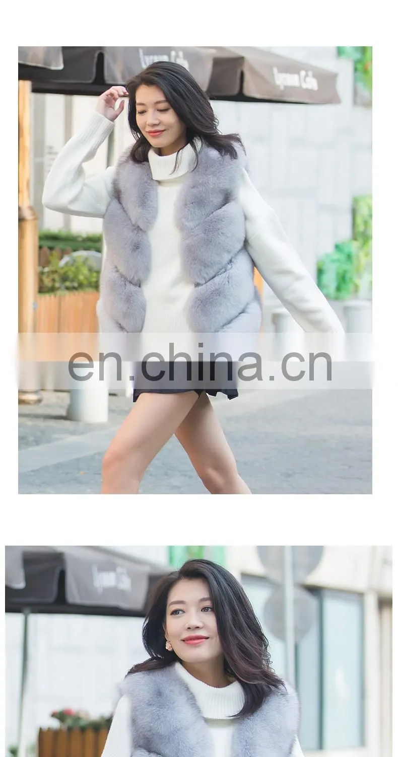 Women's 100% Real Genuine Fox Fur Sleeveless Vest Waistcoat Fur Gilet