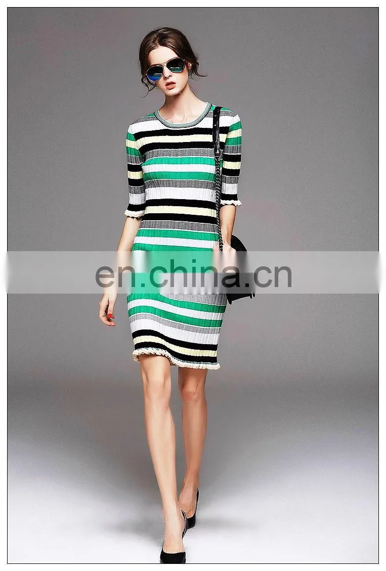 Ladies high quality stylish stripe dress half sleeve spring new dress
