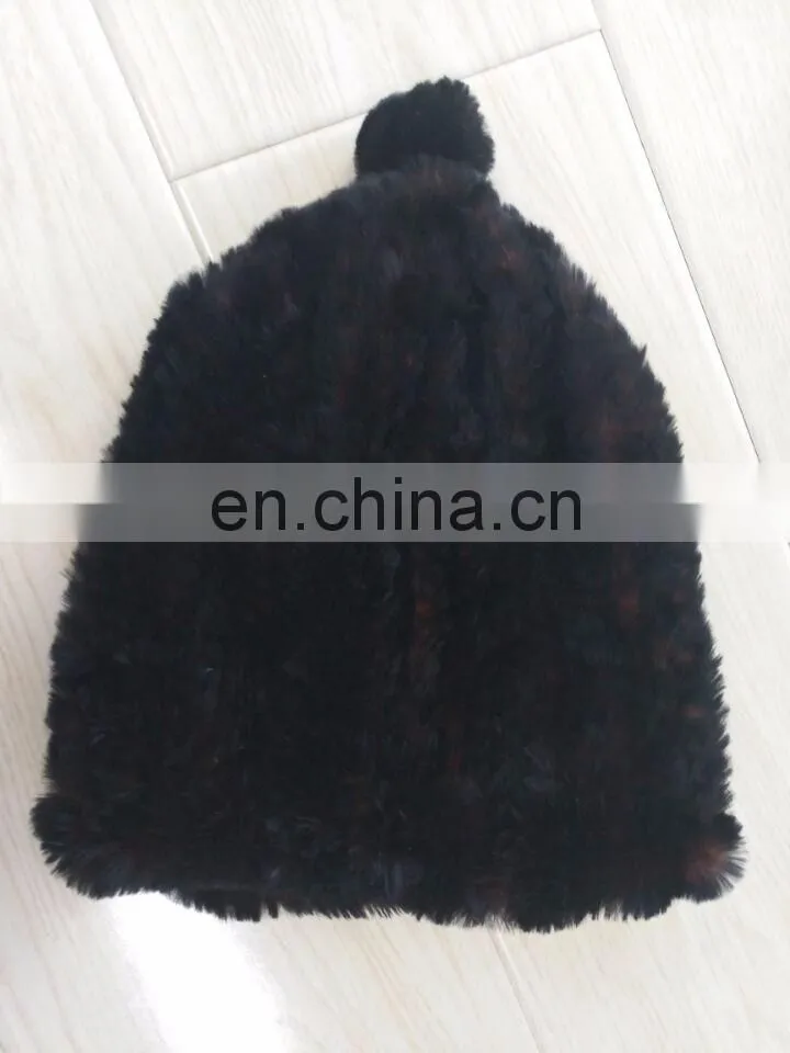 Knitted mink beanie fur tuque hat for women