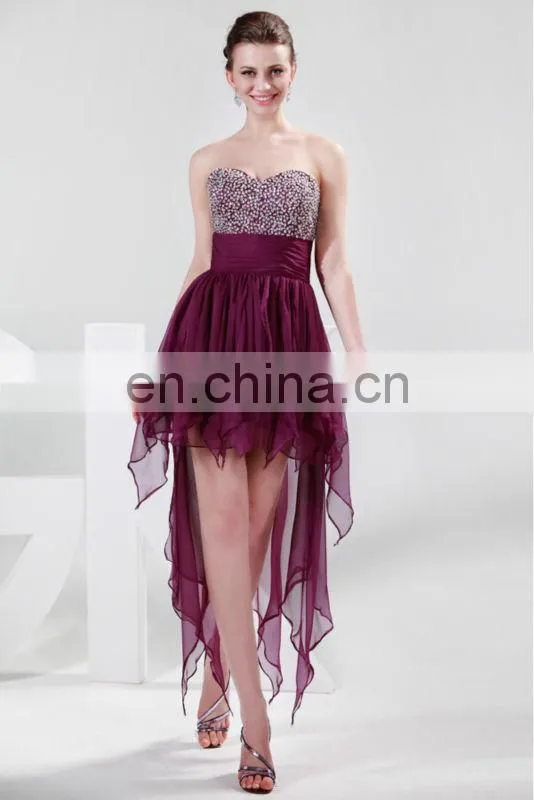 Strapless Chiffon Cocktail Dress Beads short front long back cocktail dress CL4326