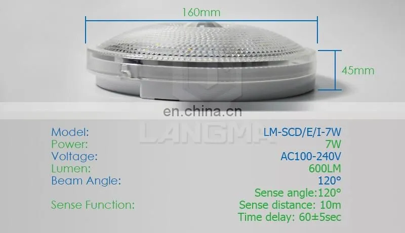 Langma 7W LED PIR Sensor Ceiling Light/PIR+Light Sensor LED Light,LED PIR sensor&LUX control ceiling lamp
