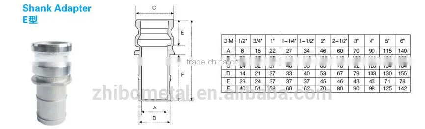 316 stainless steel camlock coupling shank adapter type E