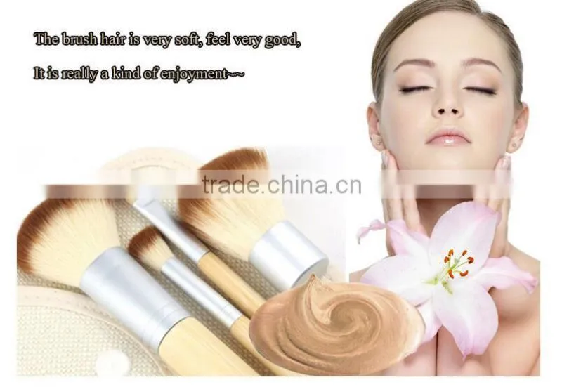 Face use beauty brush kit 4pcs with bamboo handle for traveling