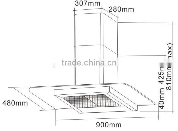 90cm stainless steel halogen light range hood