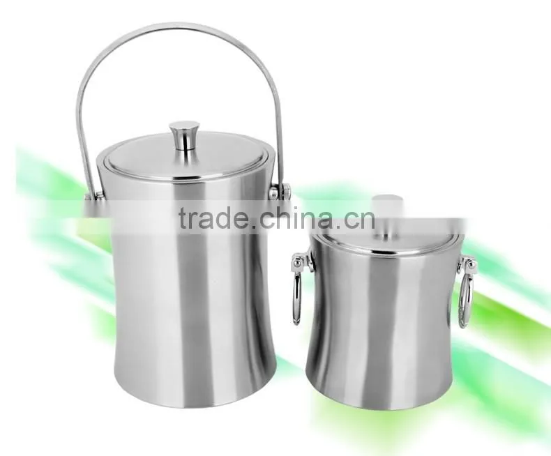 custom small stainless steel ice bucket and Tongs- double wall beer ice bucket with opener wholesale