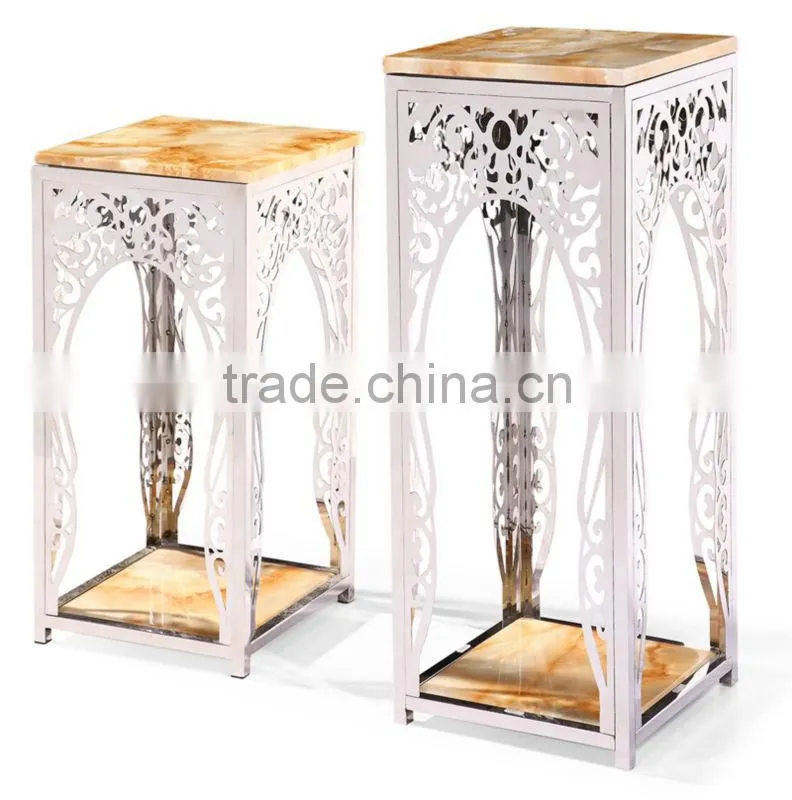 Square marble top stainless steel flower stand&coffee table for clubs