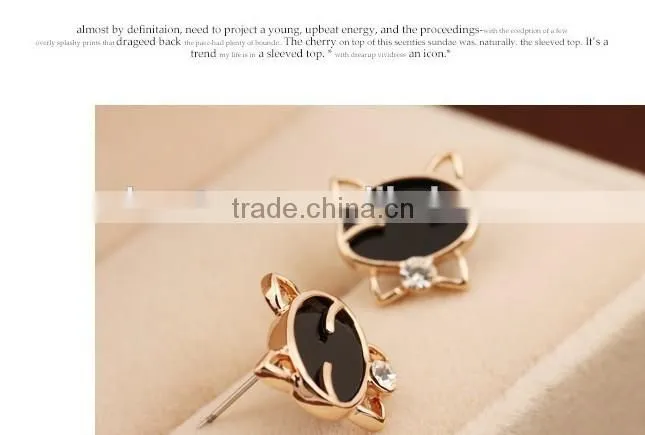 Kitty Cat Earrings Black Cat Stud Earrings Crystal Cat Earrings