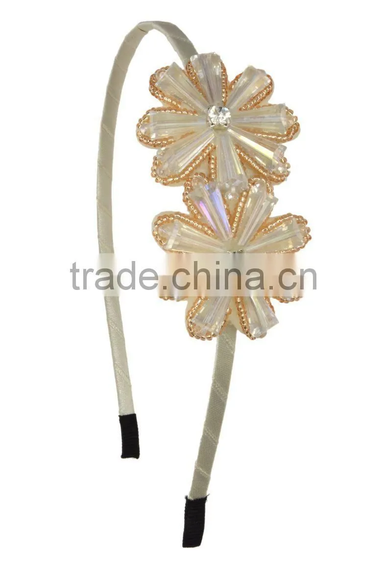 Beaded Double Flowers Hairband/Heanband