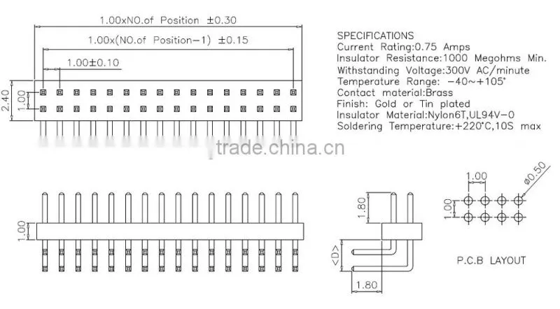 1.0mm pitch double row right angle Pin header connector