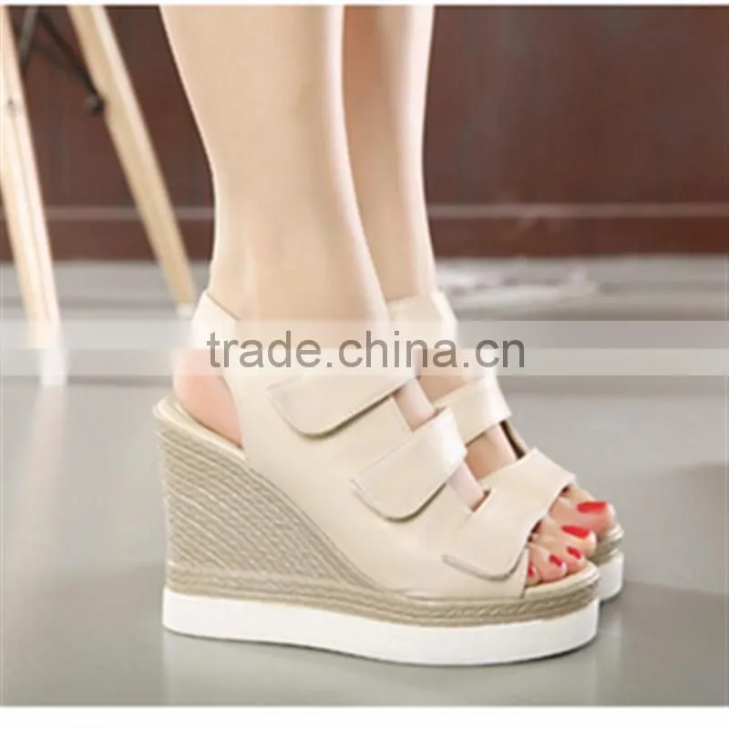 Latest design fashion ladies wedge high heel sandals with hole