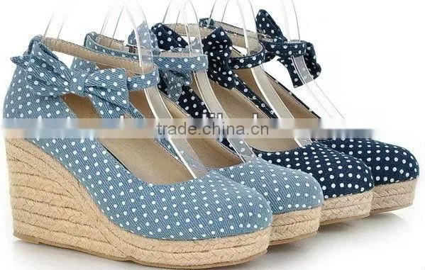 Hemp rope wedge heel fabric upper sex wedge heel ladies shoes