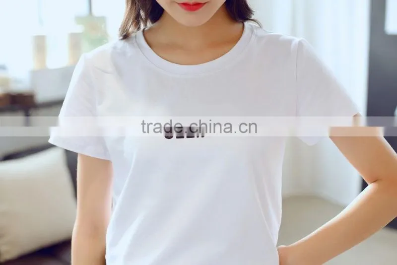 2016 High Quality White Short Sleeve Round Neck Rayon Women Plain T-shirts