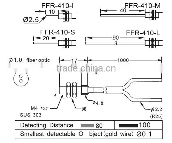 M4 Fiber Optical sensors, with protective tube, diffuse optical fiber unit