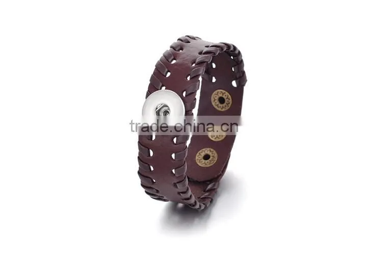 2015 Hand Knitting Interchangeable 18mm Ginger Snap Button Bracelet pulseras leather Snap Bracelets