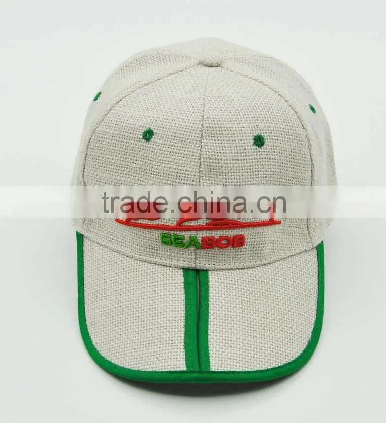 New Arrival High Quality Curve Custom Su generis 6-panel Baseball Linen Cap Straw Hats With handwork embroidery designs