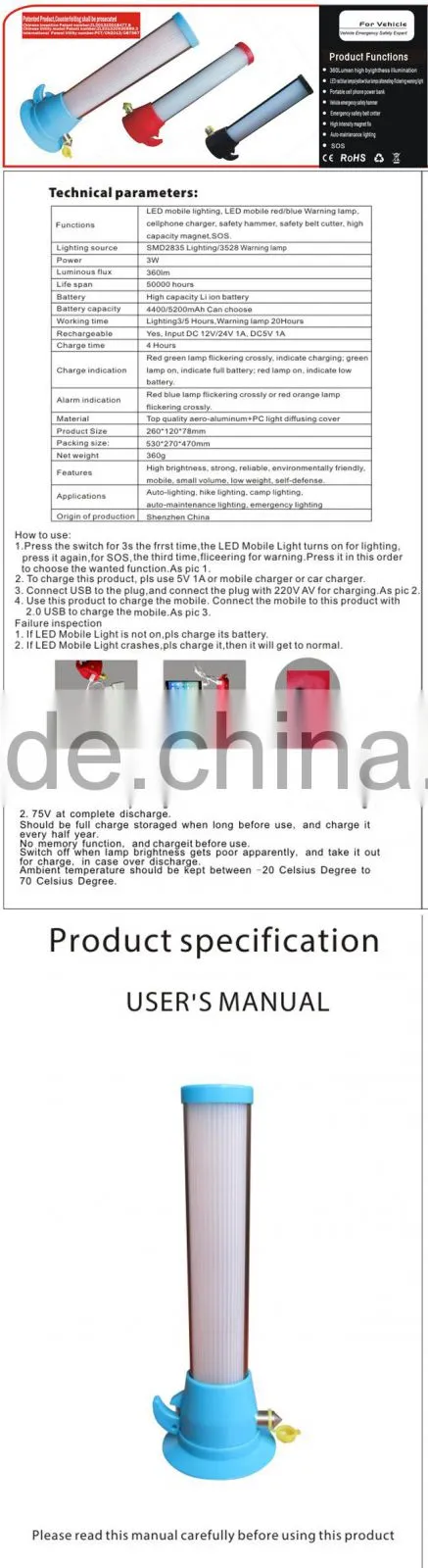All in one Multi-functional Emergency Car Safety Hammer with Belt cutter/Power bank/LED Light