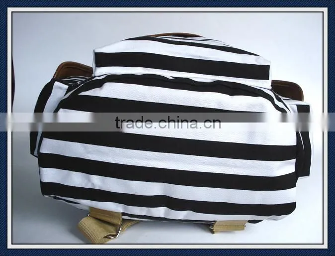 Printed canvas backpack bag with pu trim
