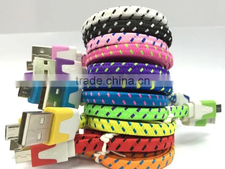 colorful micro braided usb data cable for v8 usb charging flat micro usb cable for samsung