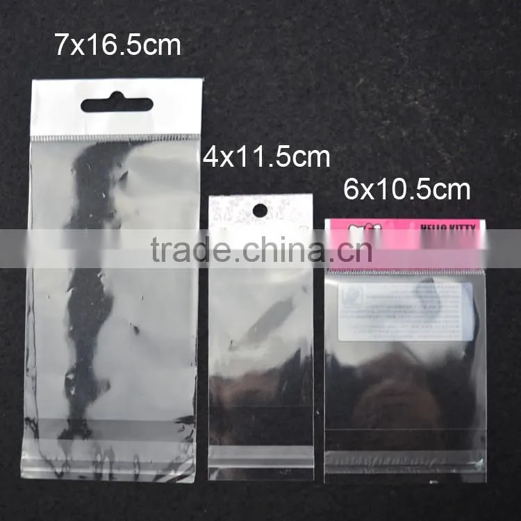 custom size transparent opp plastic self adhesive header bag with custom printing