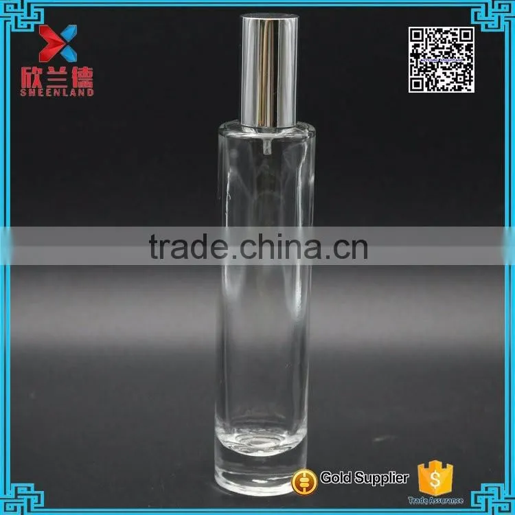 wholesale 50ml cylinder perfume glass tube bottle with aluminium spray and cap
