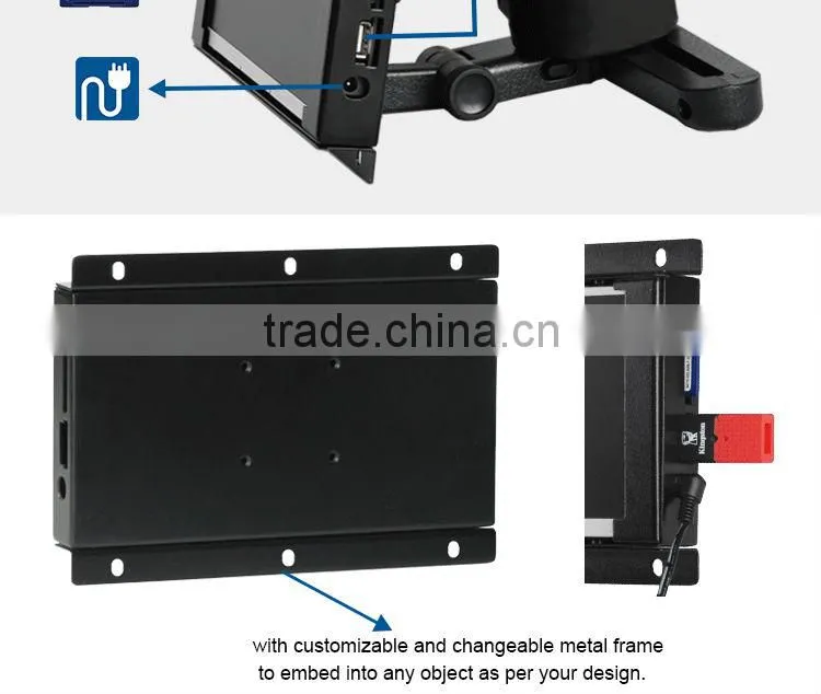 7 inch auto play open frame video lcd monitor, flush mount digital advertising screen for POS, lcd monitor flush mount