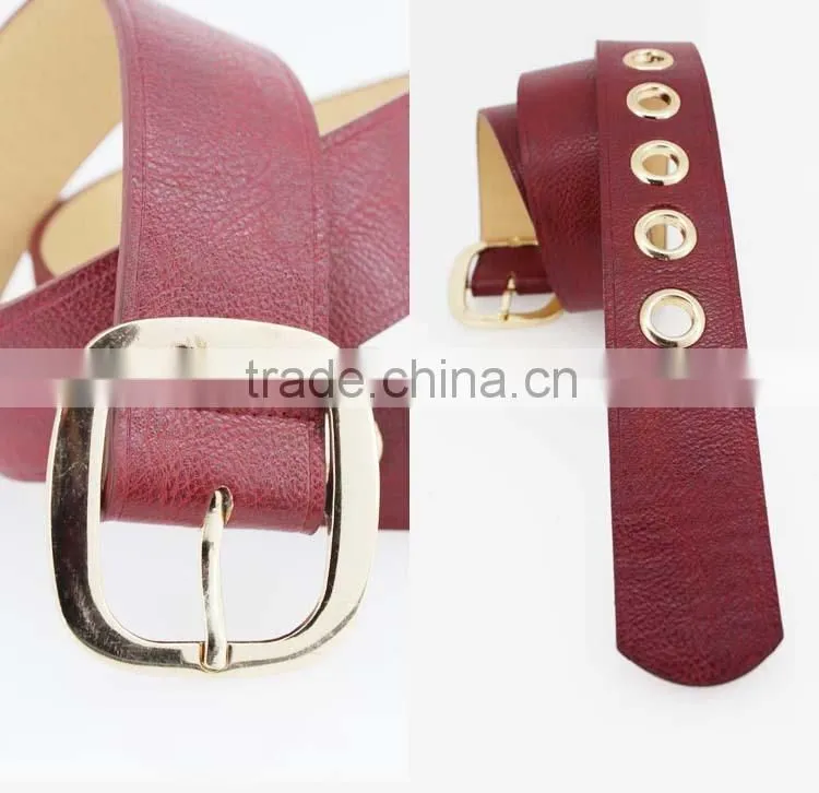 40Mm women's fashion belt with Red pu leather & Gold square Buckle in chinese factory