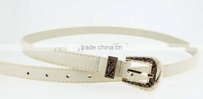 2015 fashion dress PU leather belt with shiny gold buckles in YiWu factory