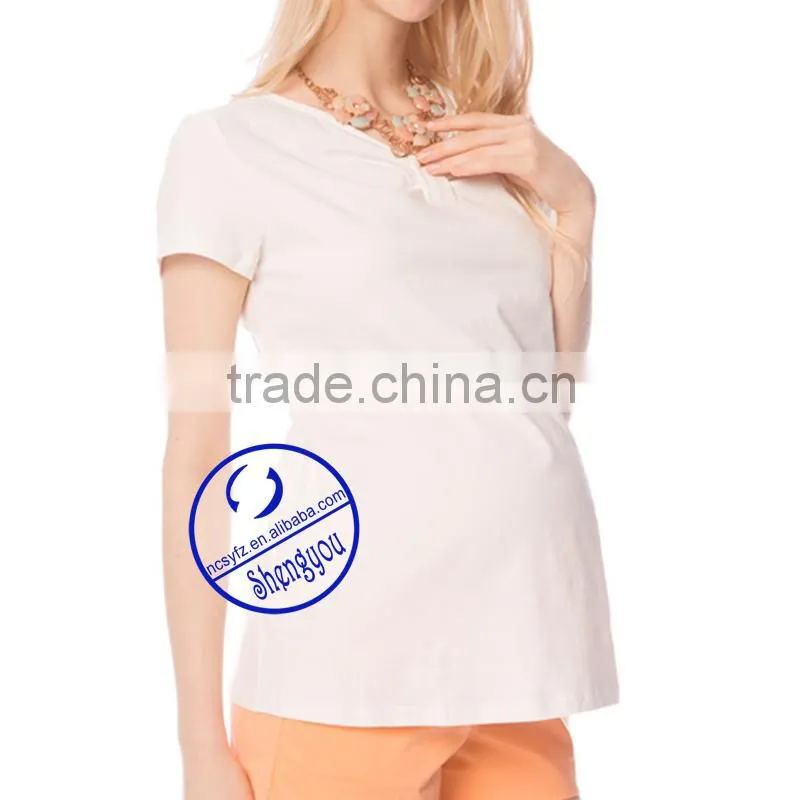 Custom wholesale 100 cotton plain short sleeve maternity t shirt