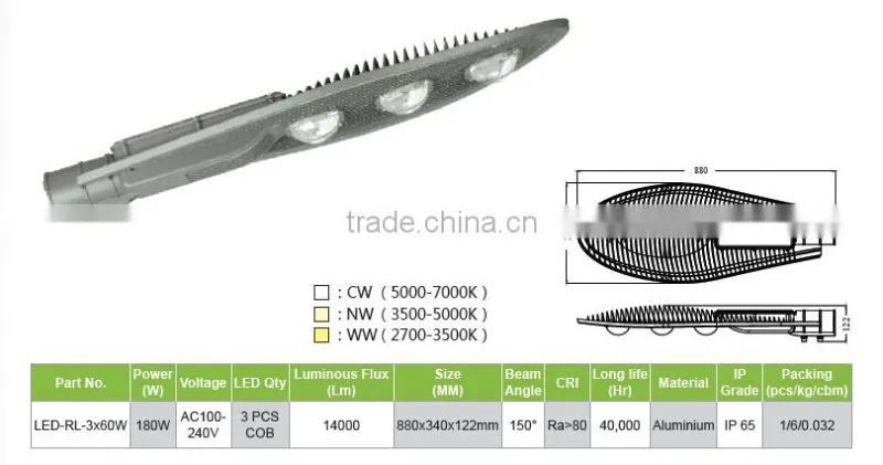 Factory Price 9600lm IP65 LED Street Light 120W Aluminum led street light